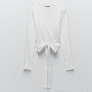 ZARA Wrap Top White Cardigan Knit Crop Top